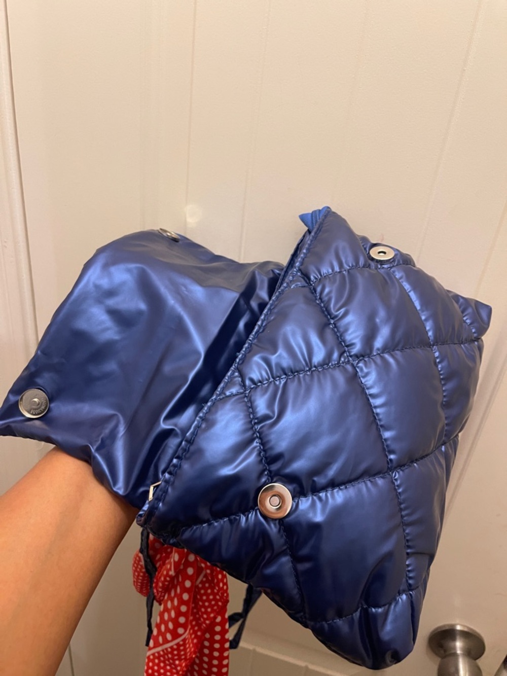 Quilted Navy Shoulder Bag with Chain Handle - Picture 13 of 16